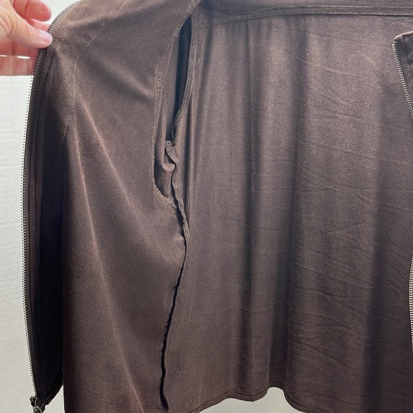 Fringe, light suede feel jacket, large-ext large, zipper front, dark brown - Picture 3 of 12